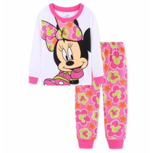 Pijama de dos piezas de manga larga con estampado de Minnie en rosa y blanco