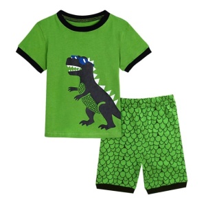 Camiseta y pantalón corto de dinosaurio verde para niño a la moda