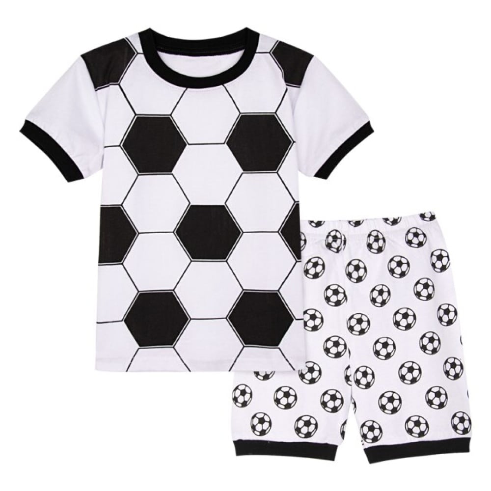 Pijama polo y pantalón corto con estampado de fútbol blanco y negro a la moda
