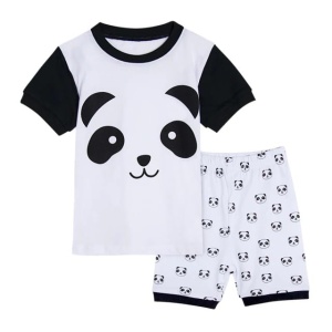 Pijama panda blanco y negro con polo y pantalón corto