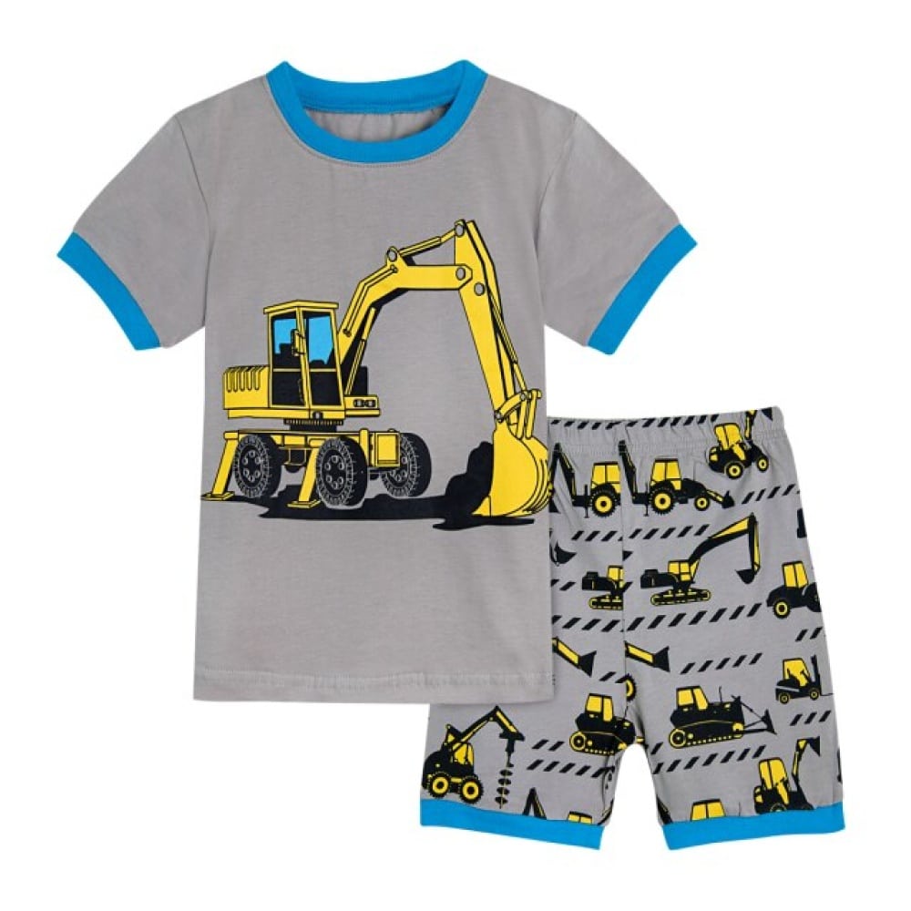 Camiseta y pantalón corto tractor gris de niño
