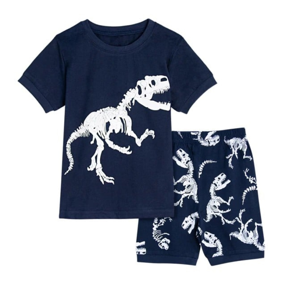 Camiseta polo azul y pantalón corto con diseño de dinosaurio en pijama de muy alta calidad y a la moda