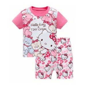 Pijama de dos piezas de manga corta con moderno estampado rosa de Hello Kitty