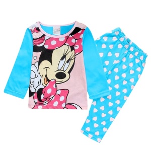 Pijama de dos piezas de Minnie azul de manga larga con pantalón de moda de corazones azules