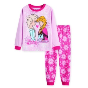 Pijama rosa de manga larga Elsa y Anna con pantalón de flores rosas