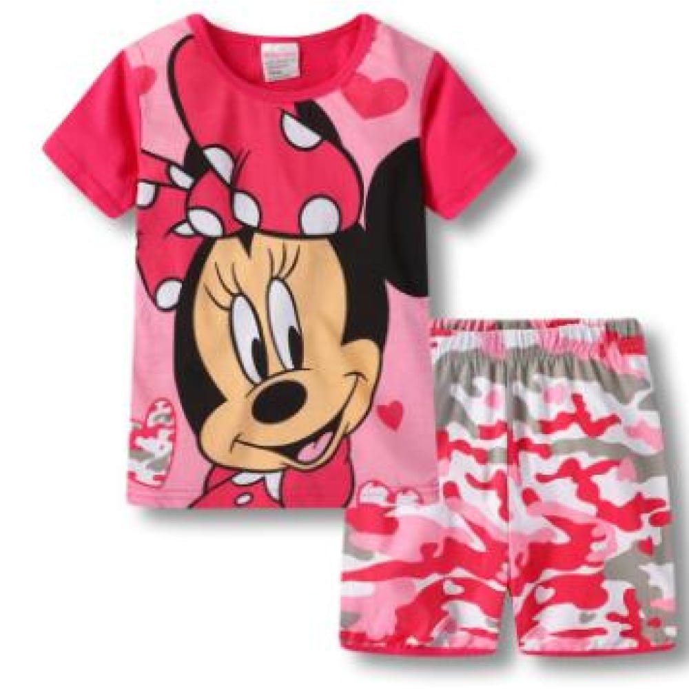 Pijama de verano con camiseta estampada Minni y pantalón corto de camuflaje rosa de muy alta calidad a la moda