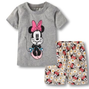 Moderno pijama de verano de dos piezas para niñas en gris con estampado de Minnie