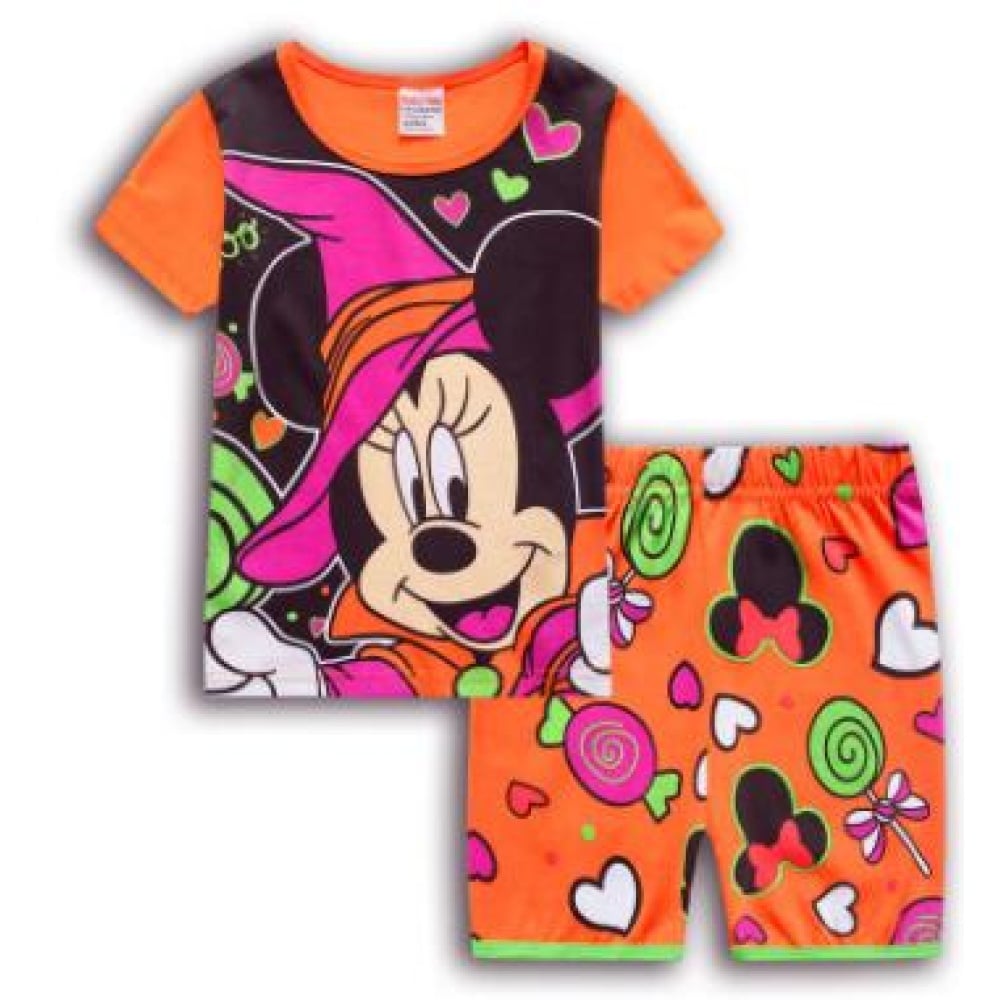 Pijama de verano Minnie naranja y verde camiseta y pantalón corto