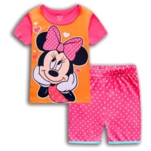 Pijama de dos piezas con diseño de Minnie y pantalón corto rosa con punto blanco, de muy alta calidad