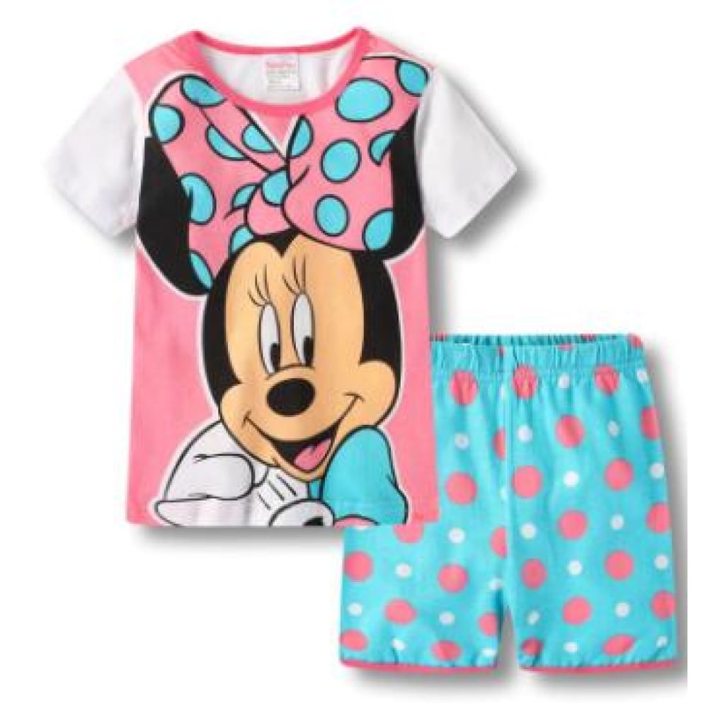 Pijama de verano con camiseta y pantalón corto rosa y azul de Minnie a la moda
