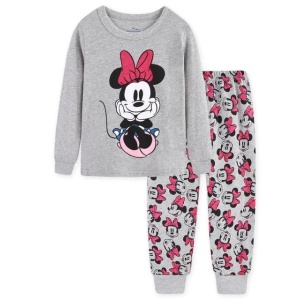 Pijama de dos piezas gris de manga larga con estampado de Minnie a la moda