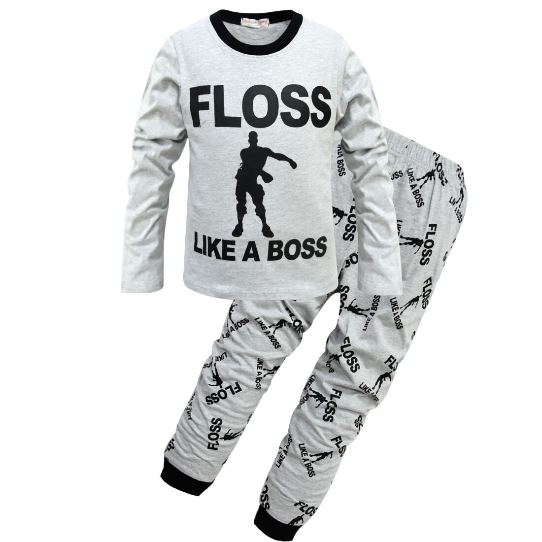 Pijama blanco con inscripción "Floss like a boss" gris de muy alta calidad