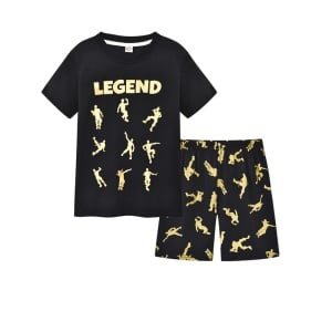 Pijama negro de manga corta con inscripción dorada "Legend" de moda de muy alta calidad