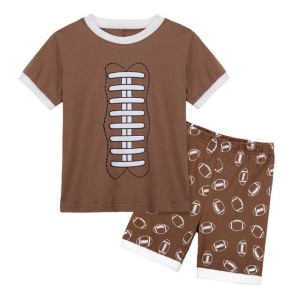 Camiseta y pantalón corto de niño con balón de rugby marrón