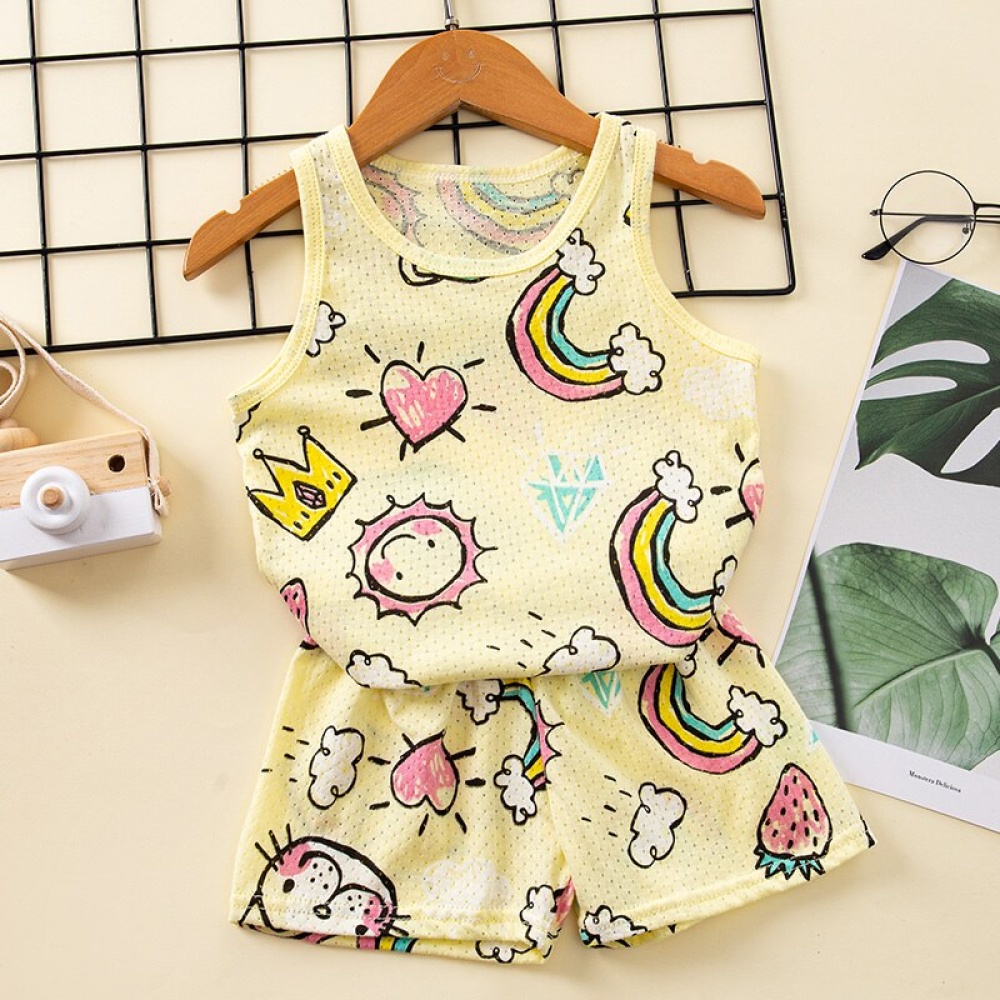 Conjunto de pijama de verano de algodón arco iris para niños con cinturón de moda