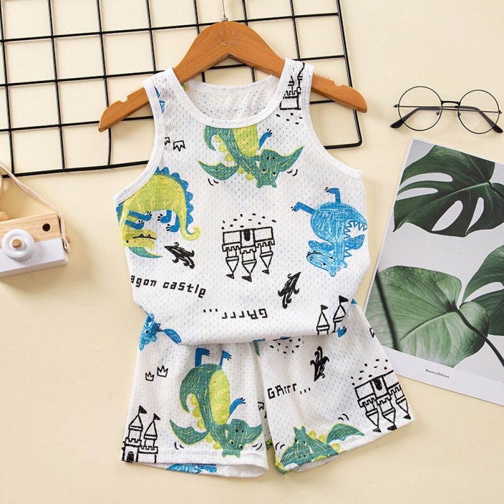 Conjunto de pijama de verano en algodón con un moderno motivo de dinosaurio en un cinturón para niños