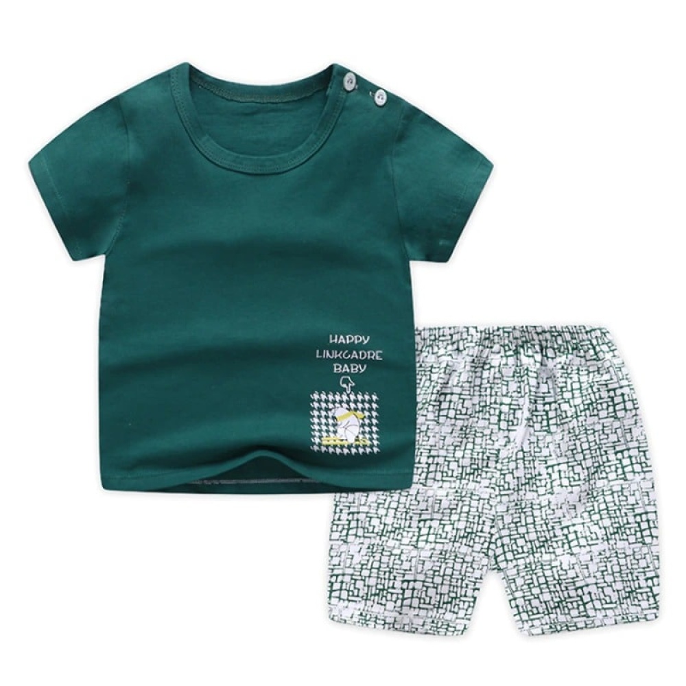 Pijama de dos piezas con camiseta verde y pantalón corto de algodón a la moda