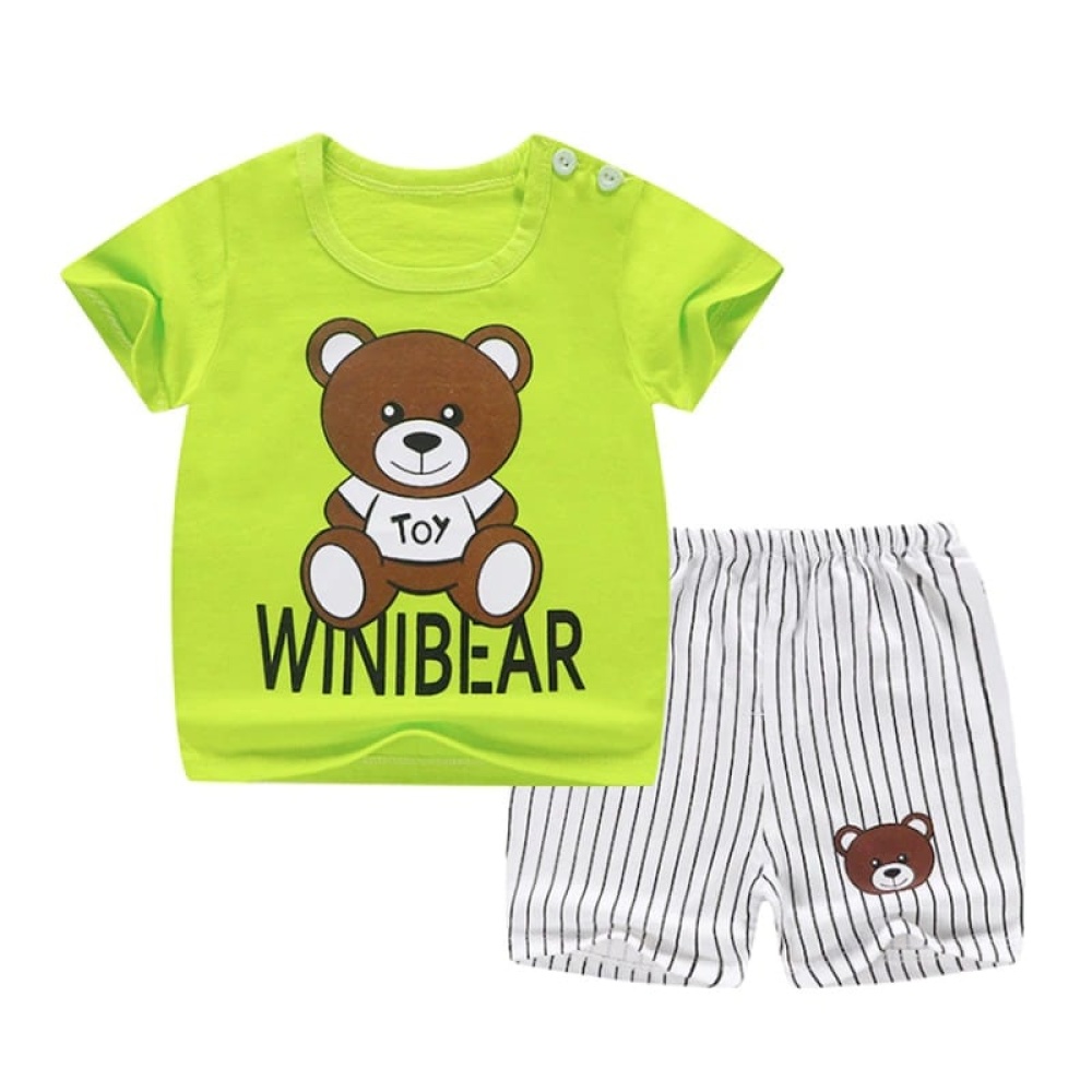 Pijama de dos piezas con camiseta verde y pantalón corto a rayas de oso de algodón