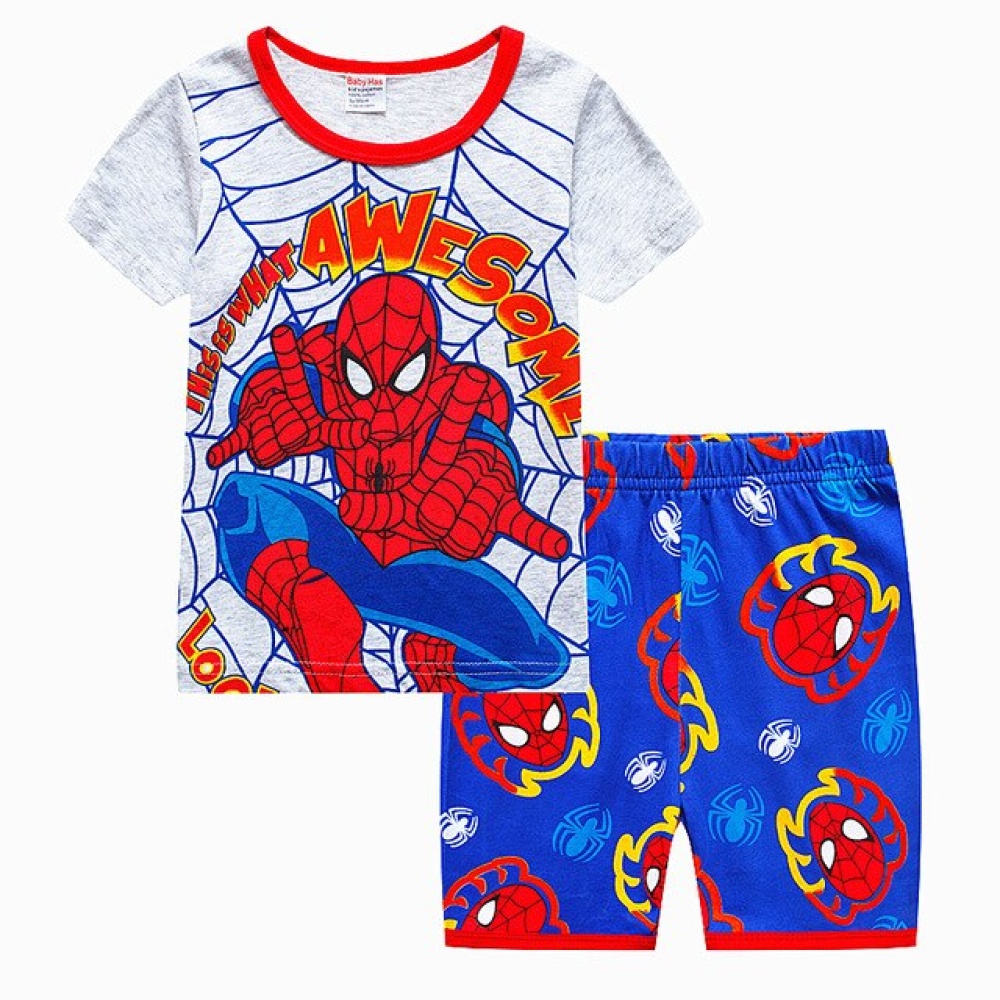 Pijama de dos piezas Spiderman de algodón azul y blanco a la moda