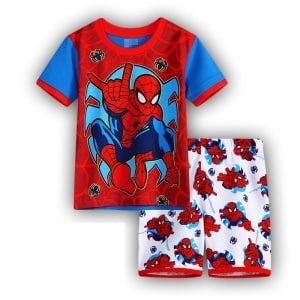 Camiseta roja y pantalón corto blanco de algodón con motivos de Spiderman, muy a la moda y de alta calidad