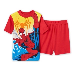 Pijama de dos piezas de algodón con diseño de Spiderman y pantalón corto rojo a la moda