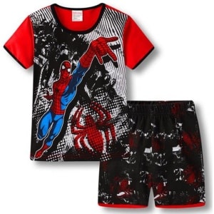 Pijama de verano Spiderman de algodón negro para niños de moda de muy alta calidad