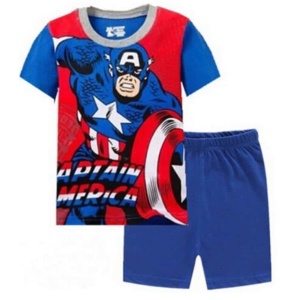 Pijama de dos piezas de algodón del Capitán América con pantalón corto azul de moda de muy alta calidad