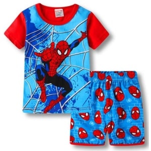 Pijama azul de dos piezas con diseño de Spiderman hecho de algodón de moda de alta calidad