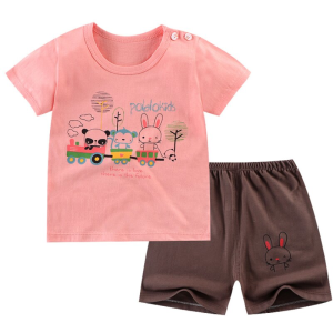 Pijama de verano para niños con conejo rosa y marrón a la moda