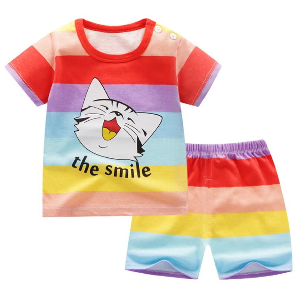 Pijama de verano a rayas arco iris para niños de algodón de moda
