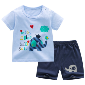 Pijama de verano de algodón con estampado de elefantes azules