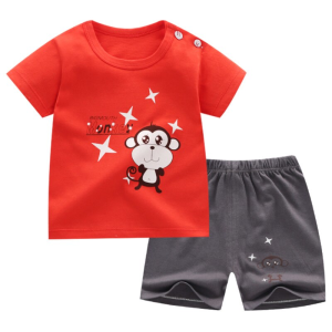 Pijama de verano mono para niños en rojo y gris
