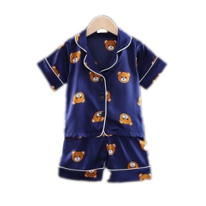 Pijama para niños con cinturón de osos de algodón azul