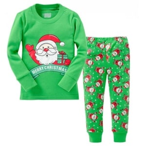 Conjunto de pijama verde con Papá Noel para niños a la moda