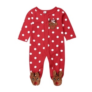 Pelele unisex de ciervo navideño rojo para bebés niños y niñas de 0 a 18 meses punto rojo y blanco muy de moda