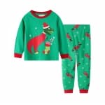 Conjunto de pijama navideño de dinosaurios con mangas largas para niños en verde de moda, de muy buena calidad
