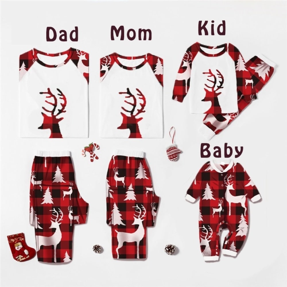 Pijamas de Navidad para toda la familia La moda del ciervo y los cuadros