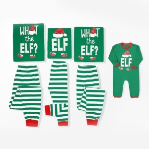 Pijama navideño de elfo para toda la familia en color verde de moda y alta calidad