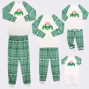 Pijama familiar a juego para Navidad Verde y blanco a la moda
