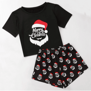 Pijama de Navidad Divertido de manga corta para mujer Negro Feliz Navidad Muy alta calidad a la moda