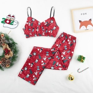Pijama de Navidad de satén para mujer Pantalones y shorts rojos de alta calidad