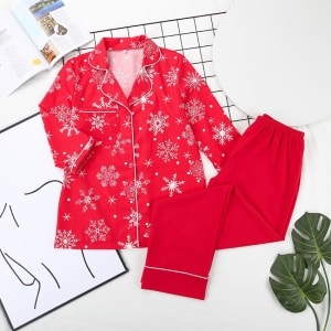 Pijama de Navidad para mujer con estampado de copos de nieve rojos a la moda de alta calidad