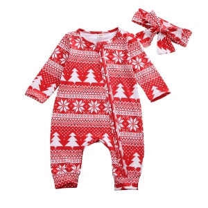 Pijama de Navidad rojo para niñas de 12-18 meses con bandana completa de moda de muy alta calidad