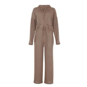 Pijama de invierno con capucha de punto marrón de moda para mujer