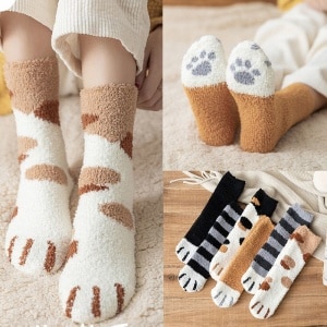 Calcetín de invierno Pilou pilou - Patrón de pata de gato multicolor a la moda