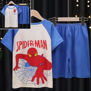 Pijama de verano de manga corta Spiderman de moda azul sobre cinturón