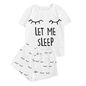 Sexy conjunto de pijama femenino de pestañas con inscripción "LET ME SLEEP