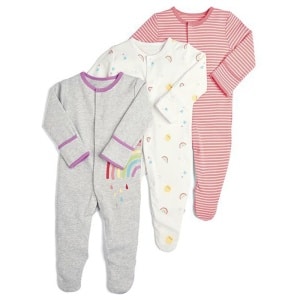 Pijama de bebé de 3 piezas de rayas y arco iris con fondo blanco