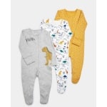 Pijama de bebé de 3 piezas con diseño de dinosaurio y fondo gris