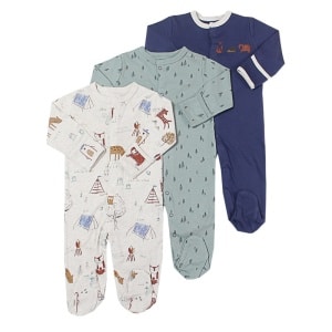 Pijama de bebé de 3 piezas con dibujo de dibujos animados y fondo blanco